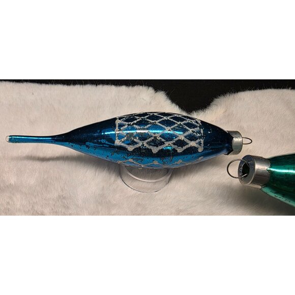 Vintage Mercury Glass Teardrop Icicle Stenciled Christmas Ornaments - Picture 5 of 10